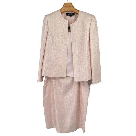 Kasper Women's 3PC  Pink Skirt Suit jacket tank sparkle size 14 petite new $250 - Picture 1 of 13